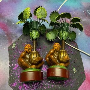 Vintage Monkey Palm Tree Figurines